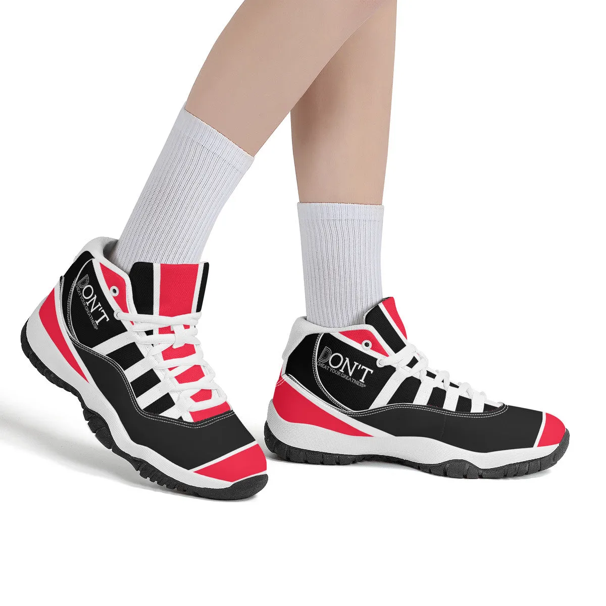 DONT D4X White Logo ,Red ,White Stripes No Net  & Black  High Top Air Retro Sneakers - White