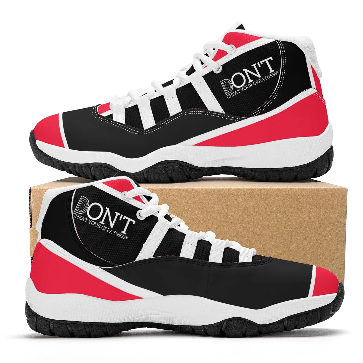 DONT D4X White Logo ,Red ,White Stripes No Net  & Black  High Top Air Retro Sneakers - White