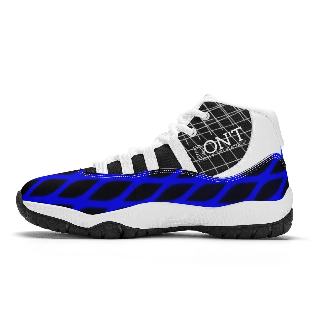 DX4 White Logo ,  Black, Blue Netting & White High Top Air Retro Sneakers - White