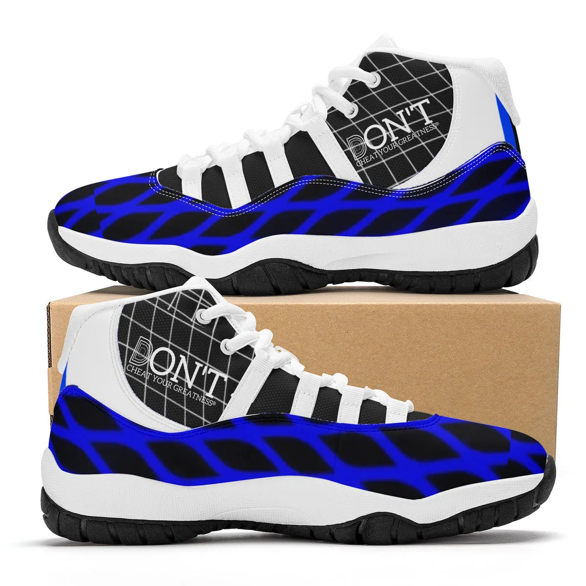 DX4 White Logo ,  Black, Blue Netting & White High Top Air Retro Sneakers - White