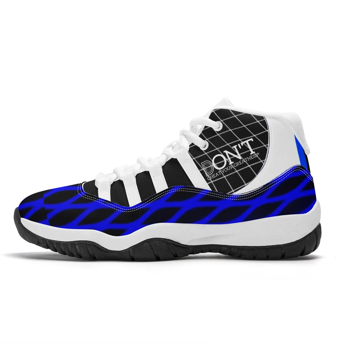 DX4 White Logo ,  Black, Blue Netting & White High Top Air Retro Sneakers - White