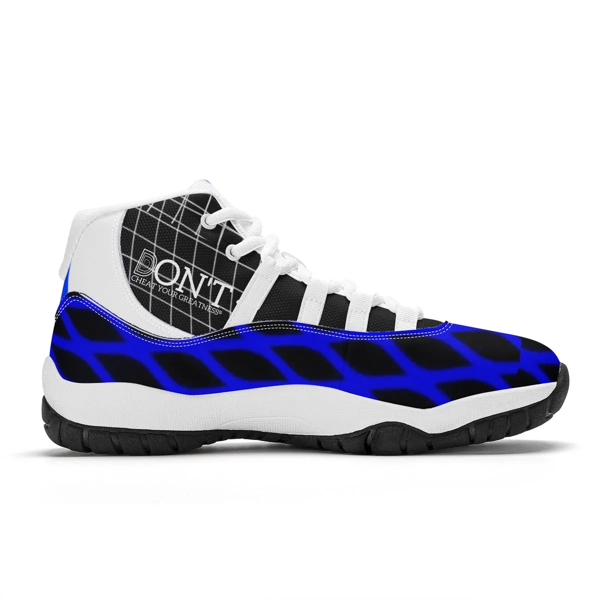 DX4 White Logo ,  Black, Blue Netting & White High Top Air Retro Sneakers - White