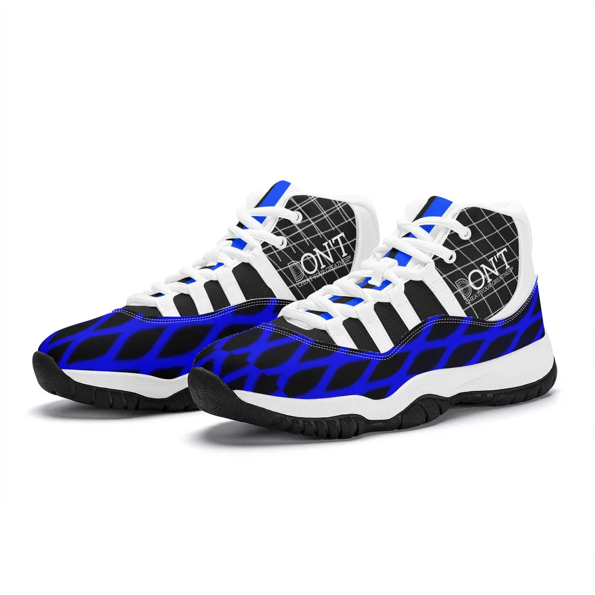 DX4 White Logo ,  Black, Blue Netting & White High Top Air Retro Sneakers - White