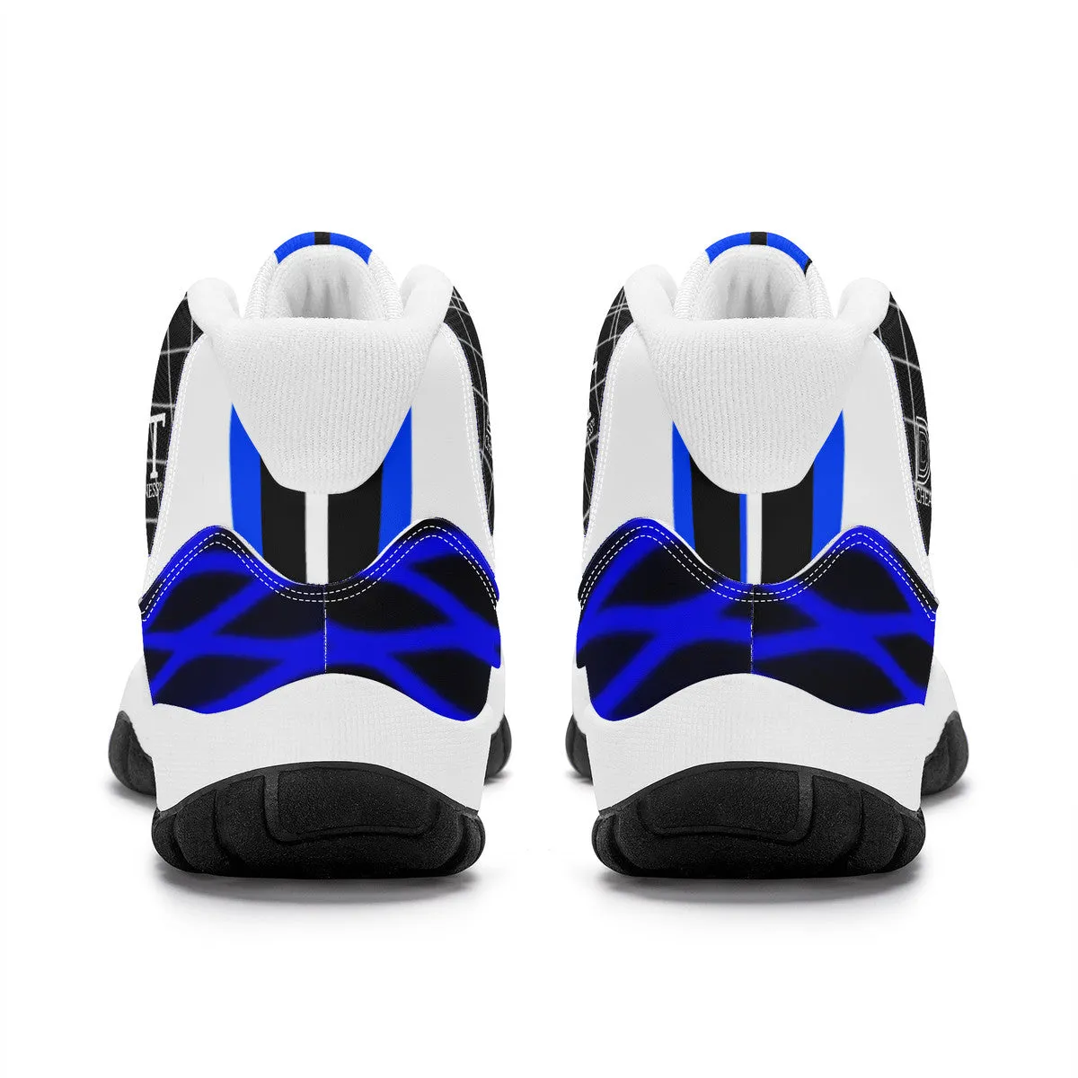 DX4 White Logo ,  Black, Blue Netting & White High Top Air Retro Sneakers - White