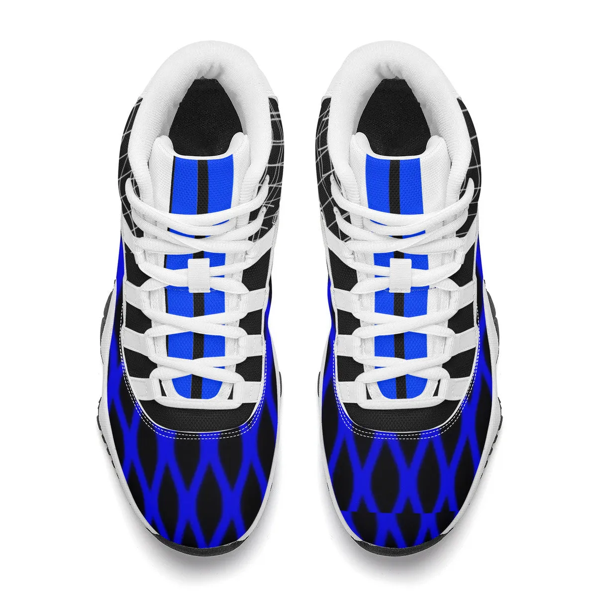 DX4 White Logo ,  Black, Blue Netting & White High Top Air Retro Sneakers - White