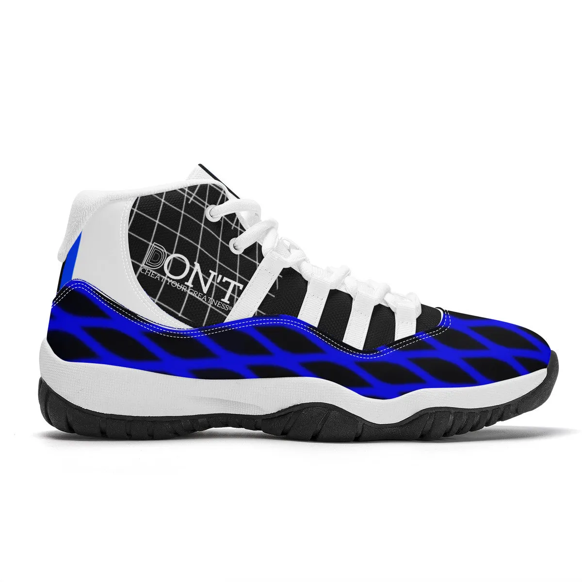 DX4 White Logo ,  Black, Blue Netting & White High Top Air Retro Sneakers - White