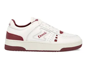 Etonic B509 sneakers in white leather with burgundy details and inserts.