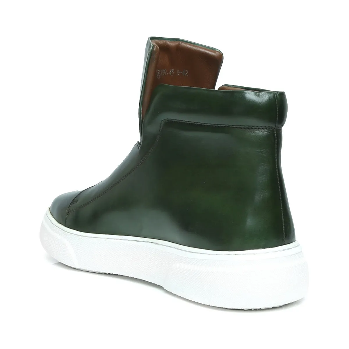 Forest Green Color Mid-Top Sneakers in Stretchable Closure by Brune & Bareskin