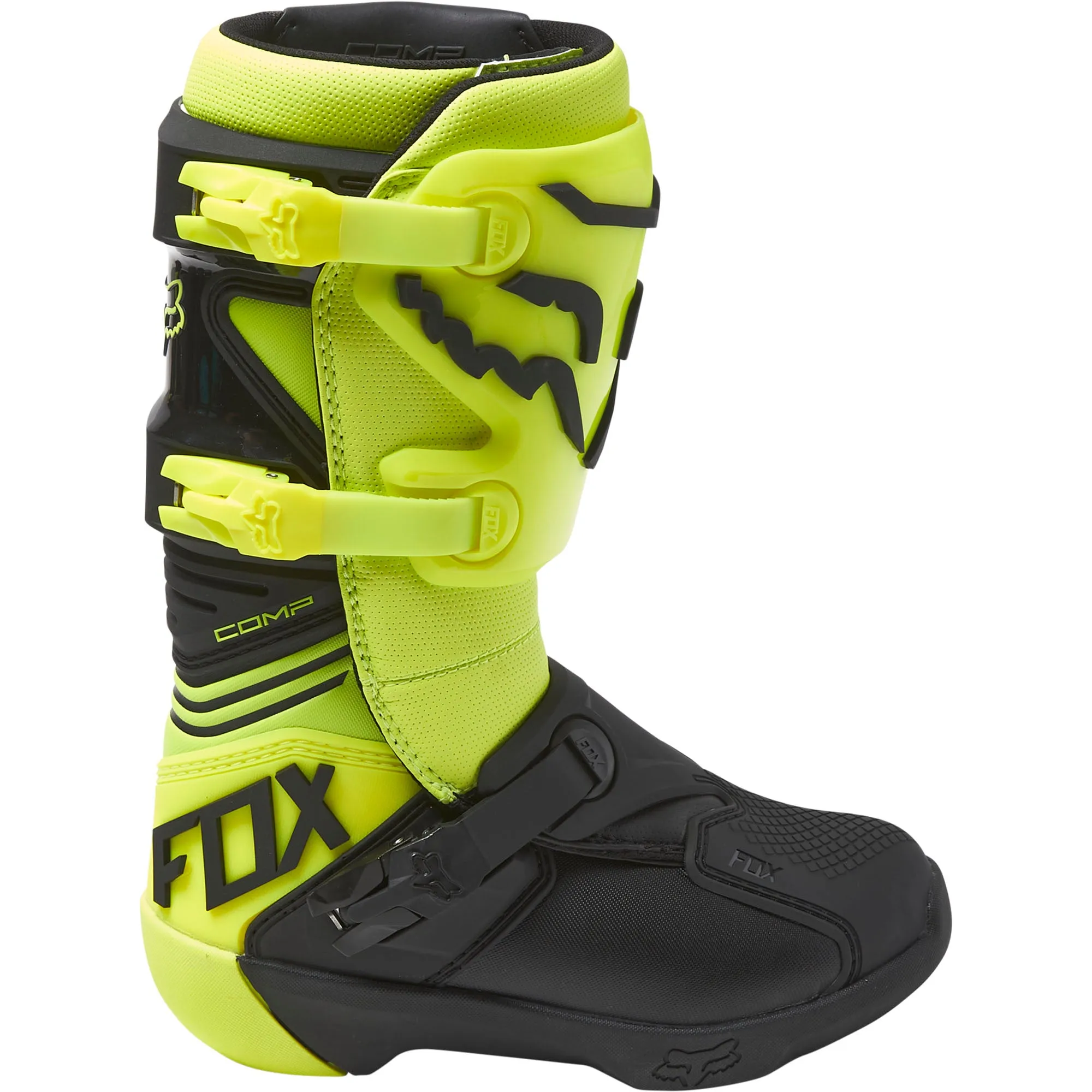 Fox Racing  Youth Flo Yellow Comp Buckle Boots Rubber Grip Outsole Burn Guard