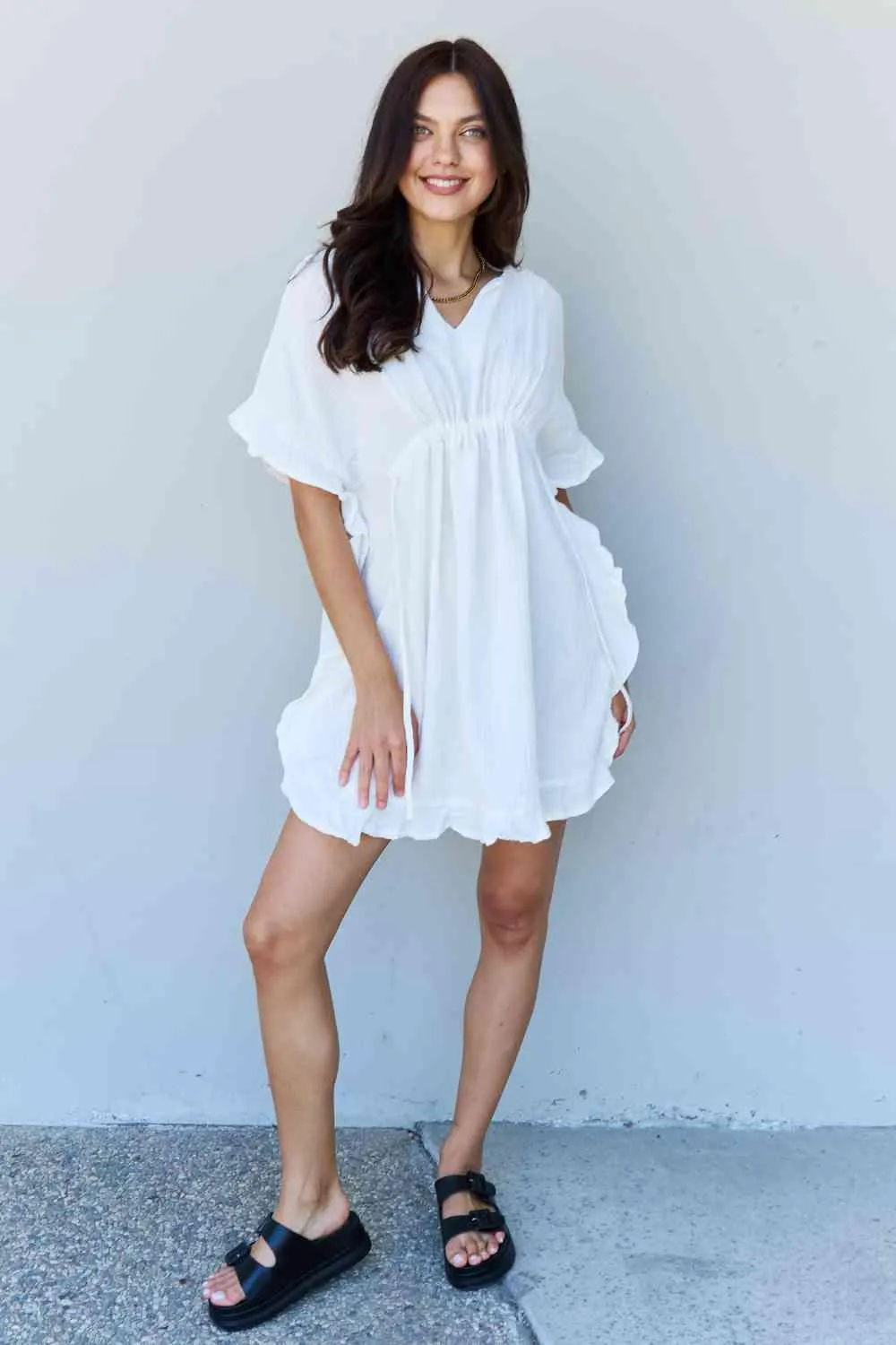 Full Size Ruffle Hem Dress with Drawstring Waistband