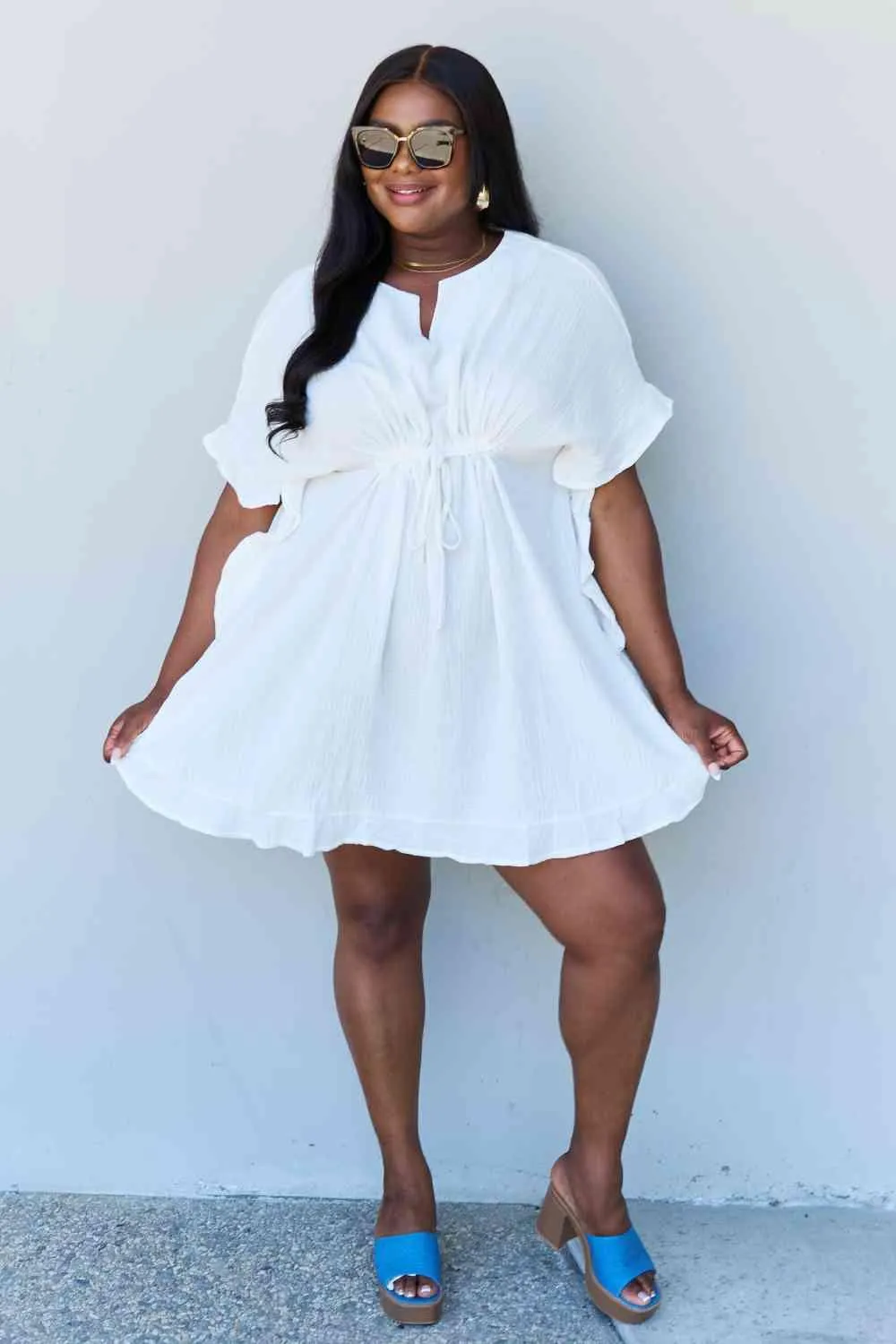 Full Size Ruffle Hem Dress with Drawstring Waistband