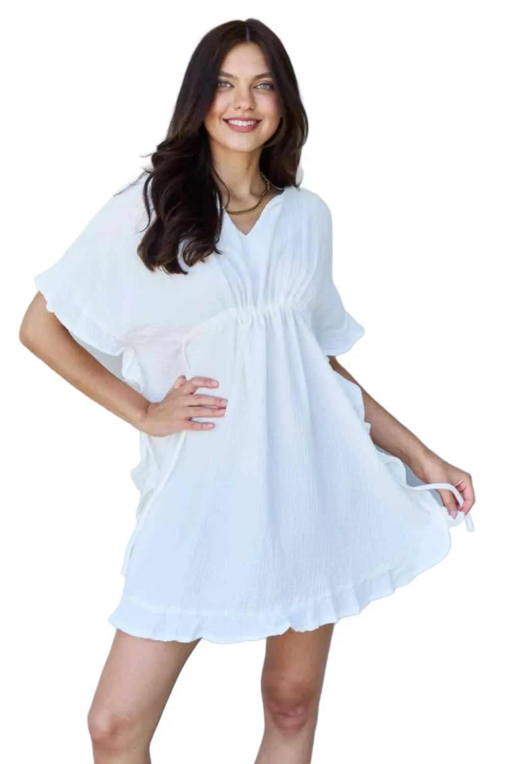 Full Size Ruffle Hem Dress with Drawstring Waistband