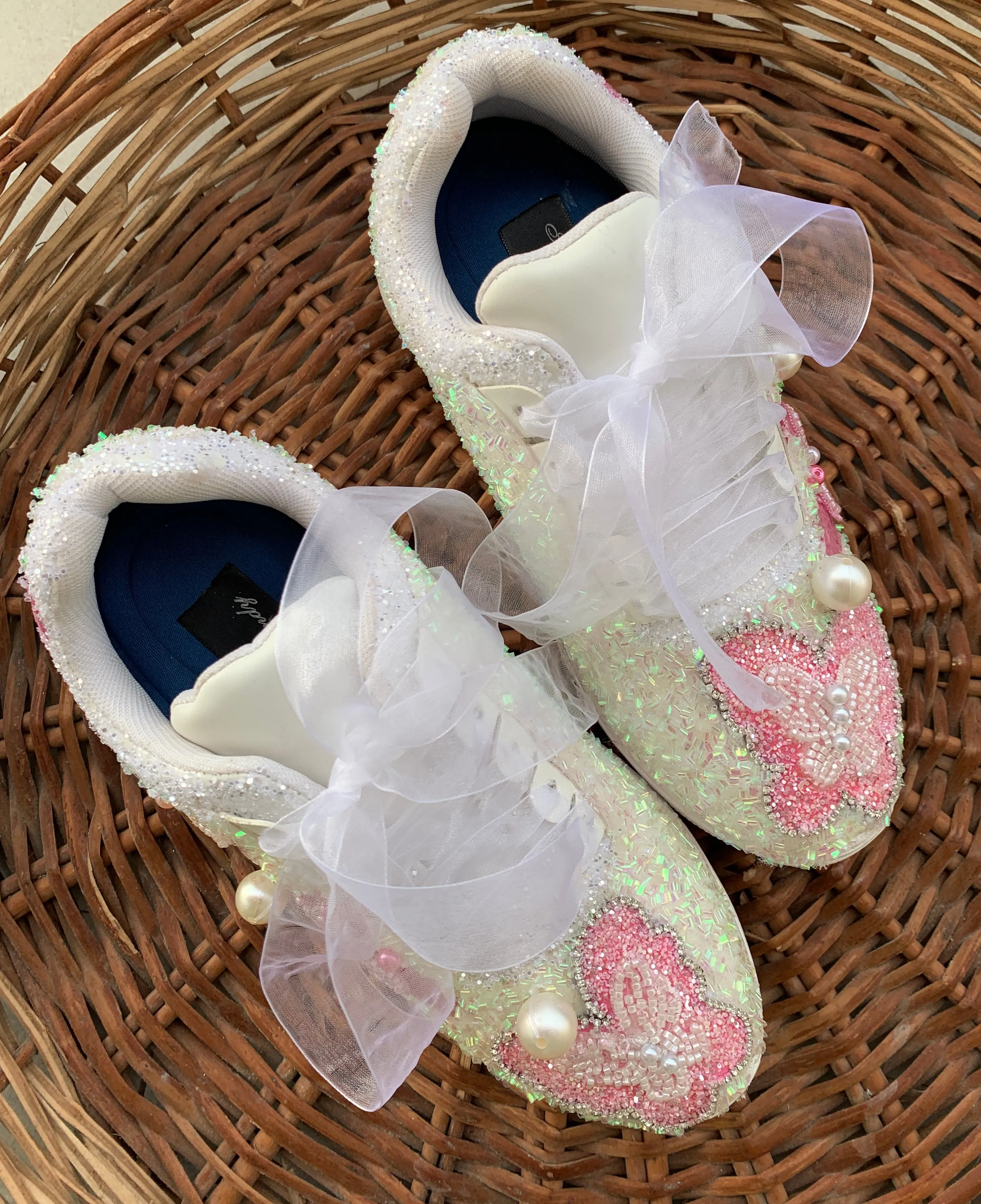 FUNKY N TRENDY pink butterfly embroidery sneakers for brides /pink embroidered sneakers/ handcrafted sneakers/ butterfly sneakers / bridal sneakers / bridesmaid sneakers/ pink and lavender hand work sneakers/lavender shoes