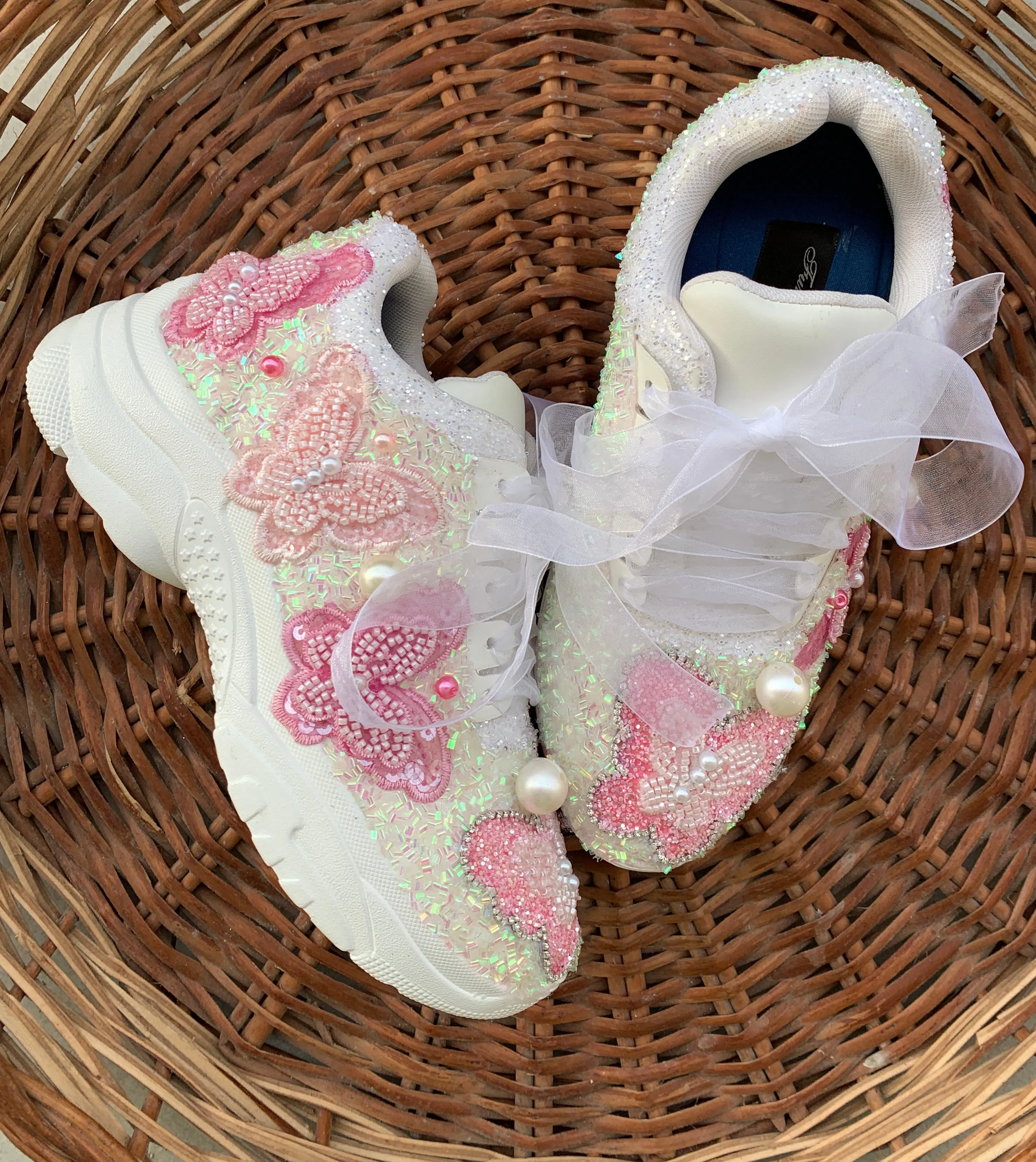 FUNKY N TRENDY pink butterfly embroidery sneakers for brides /pink embroidered sneakers/ handcrafted sneakers/ butterfly sneakers / bridal sneakers / bridesmaid sneakers/ pink and lavender hand work sneakers/lavender shoes