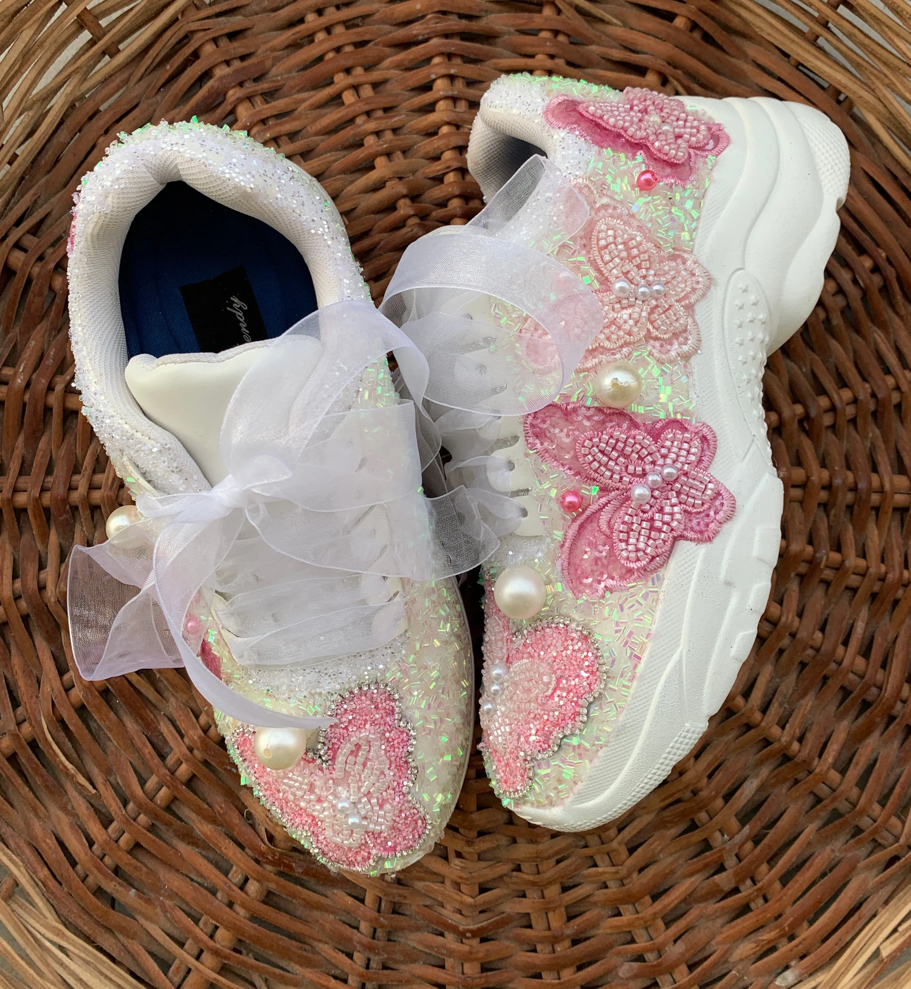 FUNKY N TRENDY pink butterfly embroidery sneakers for brides /pink embroidered sneakers/ handcrafted sneakers/ butterfly sneakers / bridal sneakers / bridesmaid sneakers/ pink and lavender hand work sneakers/lavender shoes