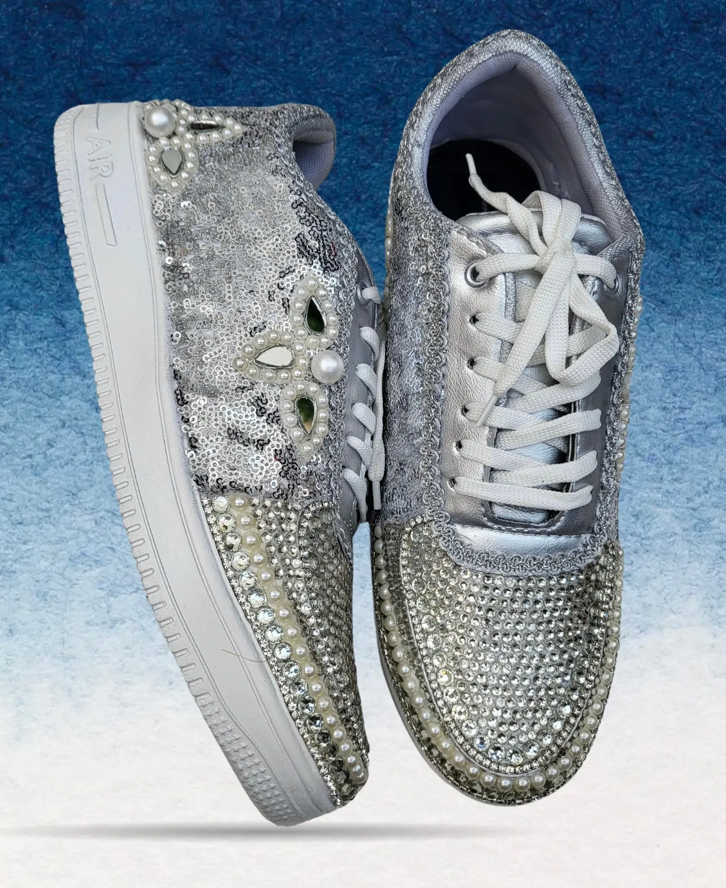 FUNKY N TRENDY silver color sequine work sneakers for brides / bridesmaids/ silver sneakers / silver shoes /silver embroidered shoes