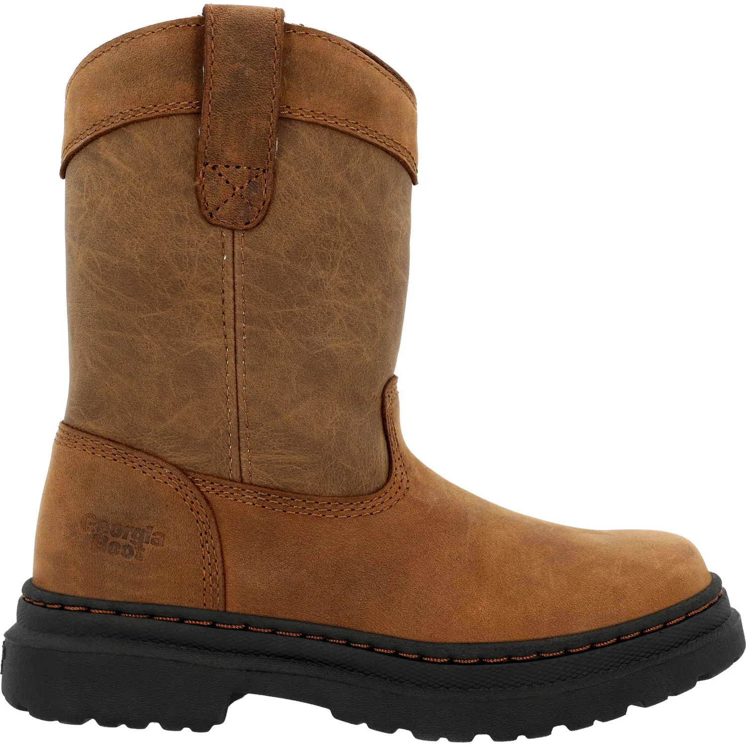 Georgia Kids Unisex Pull On Superlyte Brown Leather Work Boots