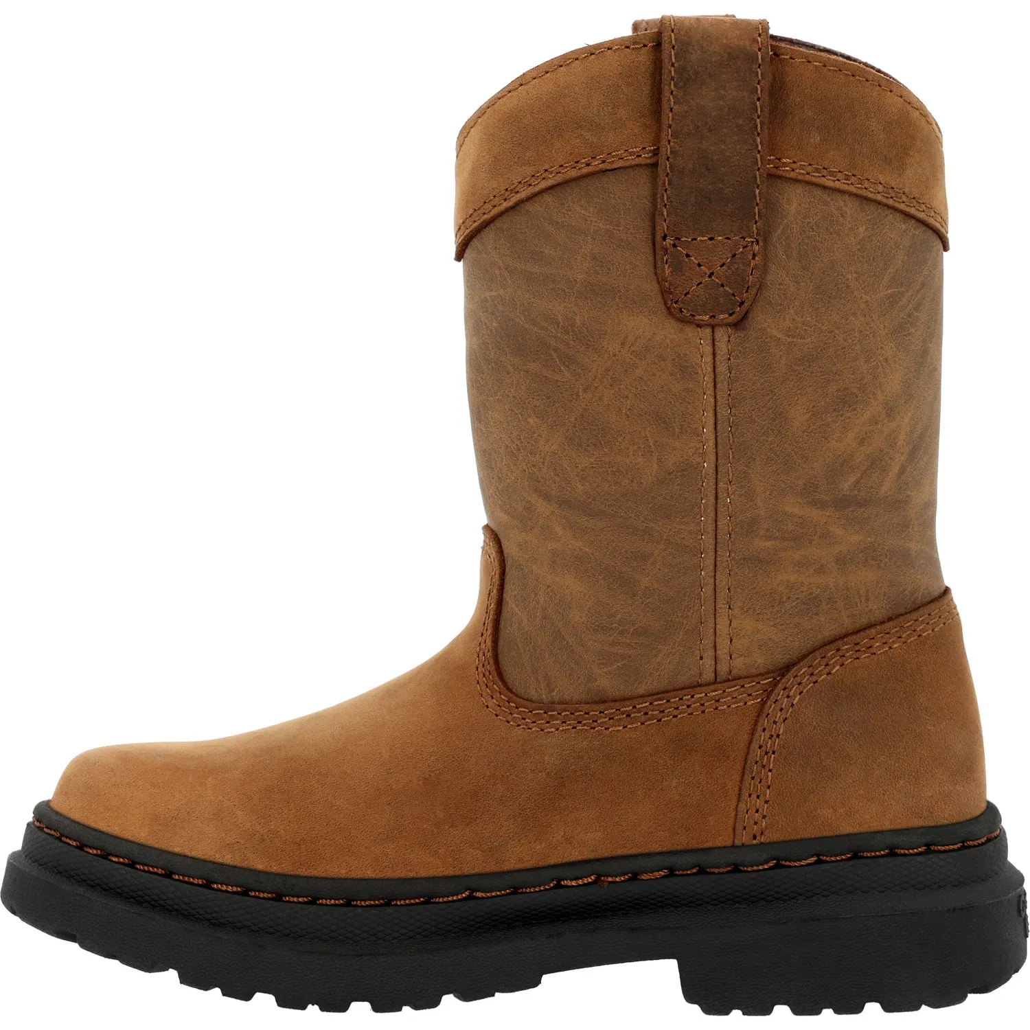 Georgia Kids Unisex Pull On Superlyte Brown Leather Work Boots