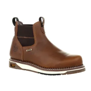 Georgia Mens Brown Leather AMP Wedge ST WP Chelsea Work Boots