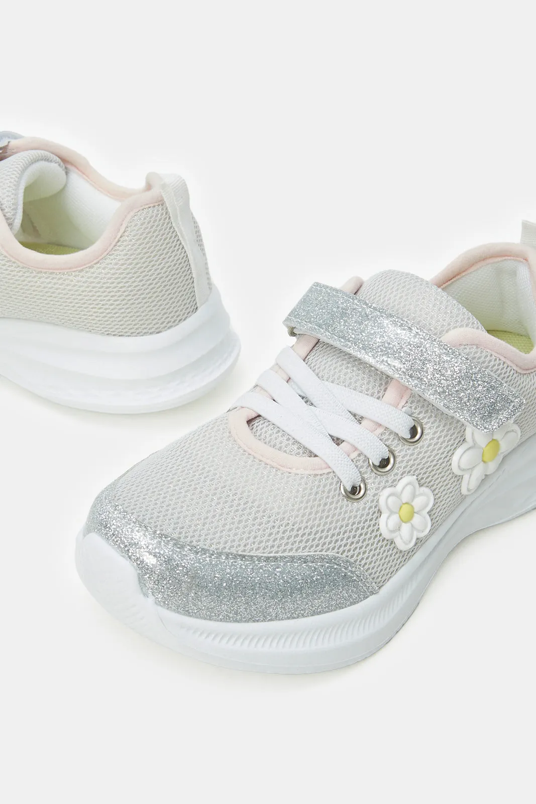 Girls Grey Floral Embellished Trainer