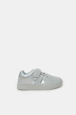 Girls Grey Velcro Strap Sneakers