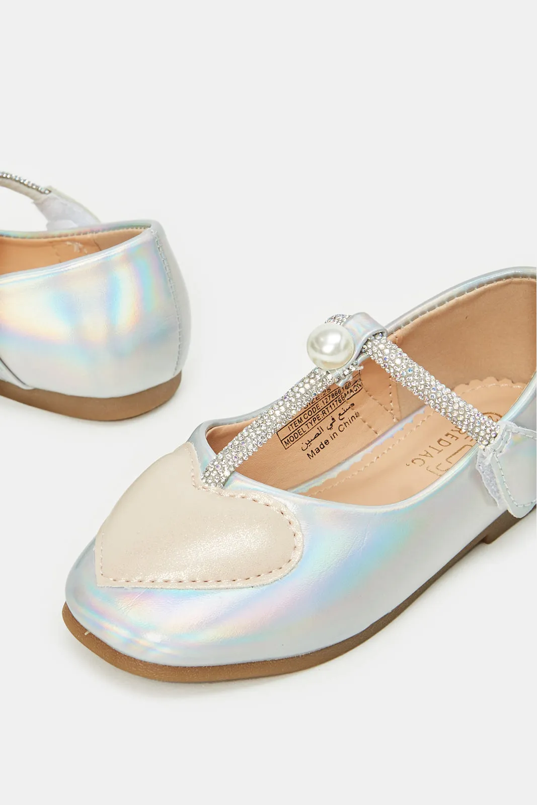 Girls Silver Heart Embellished Ballerina