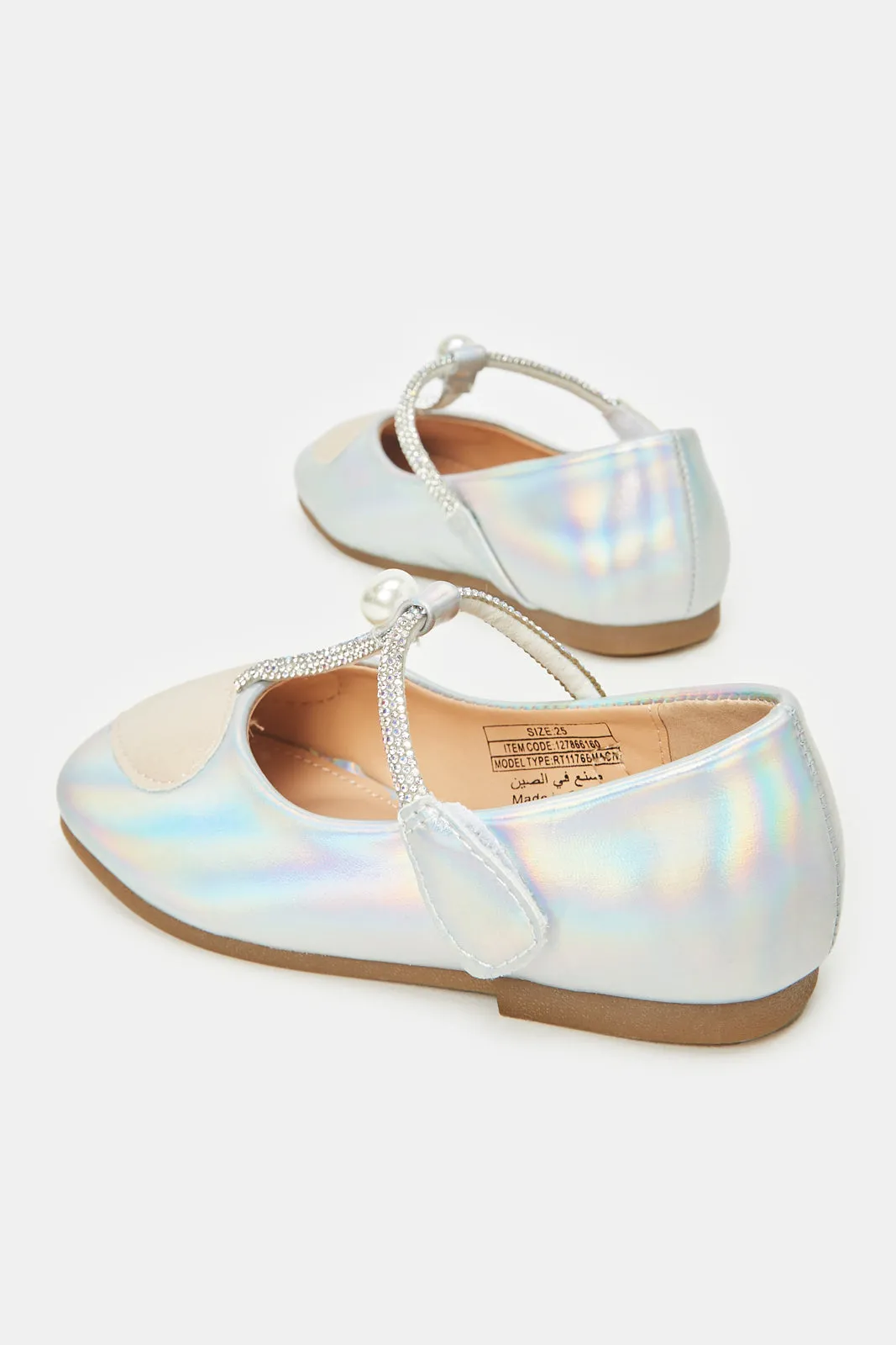 Girls Silver Heart Embellished Ballerina