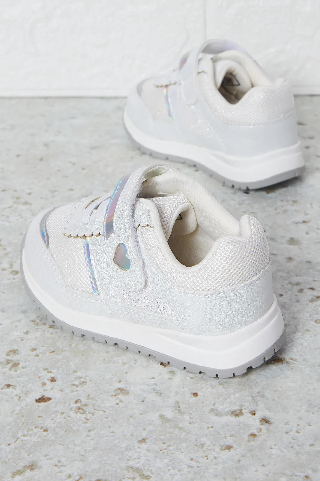 Girls White Colour Block Sneakers