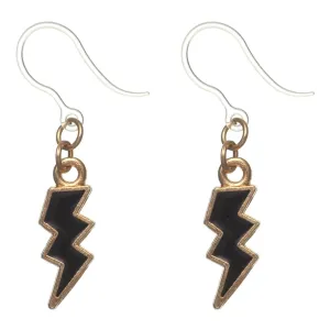 Gold Rimmed Lightning Bolt Dangles Hypoallergenic Earrings for Sensitive Ears Made with Plastic Posts