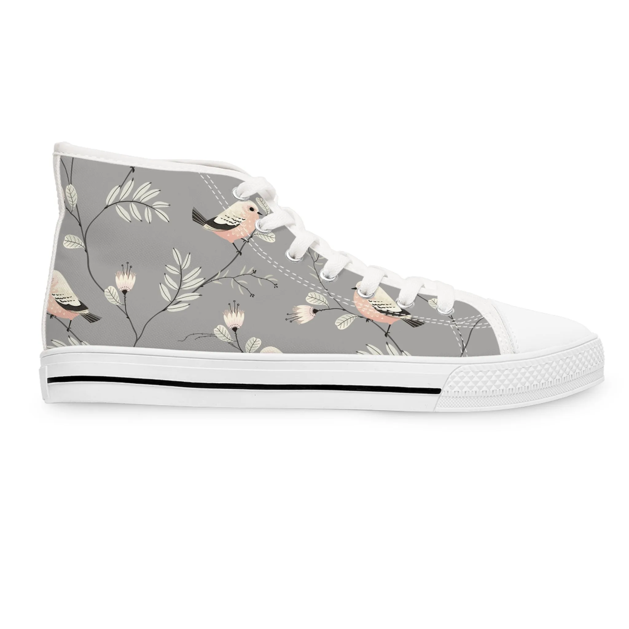 Grey Pink Bird Women's High Top Sneakers