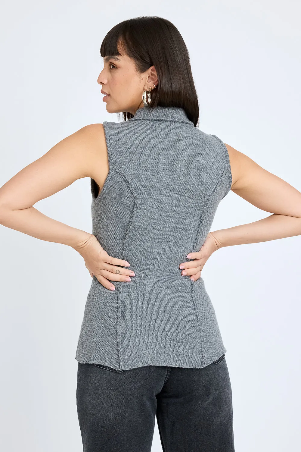 Grey Sleeveless Collared Jacket