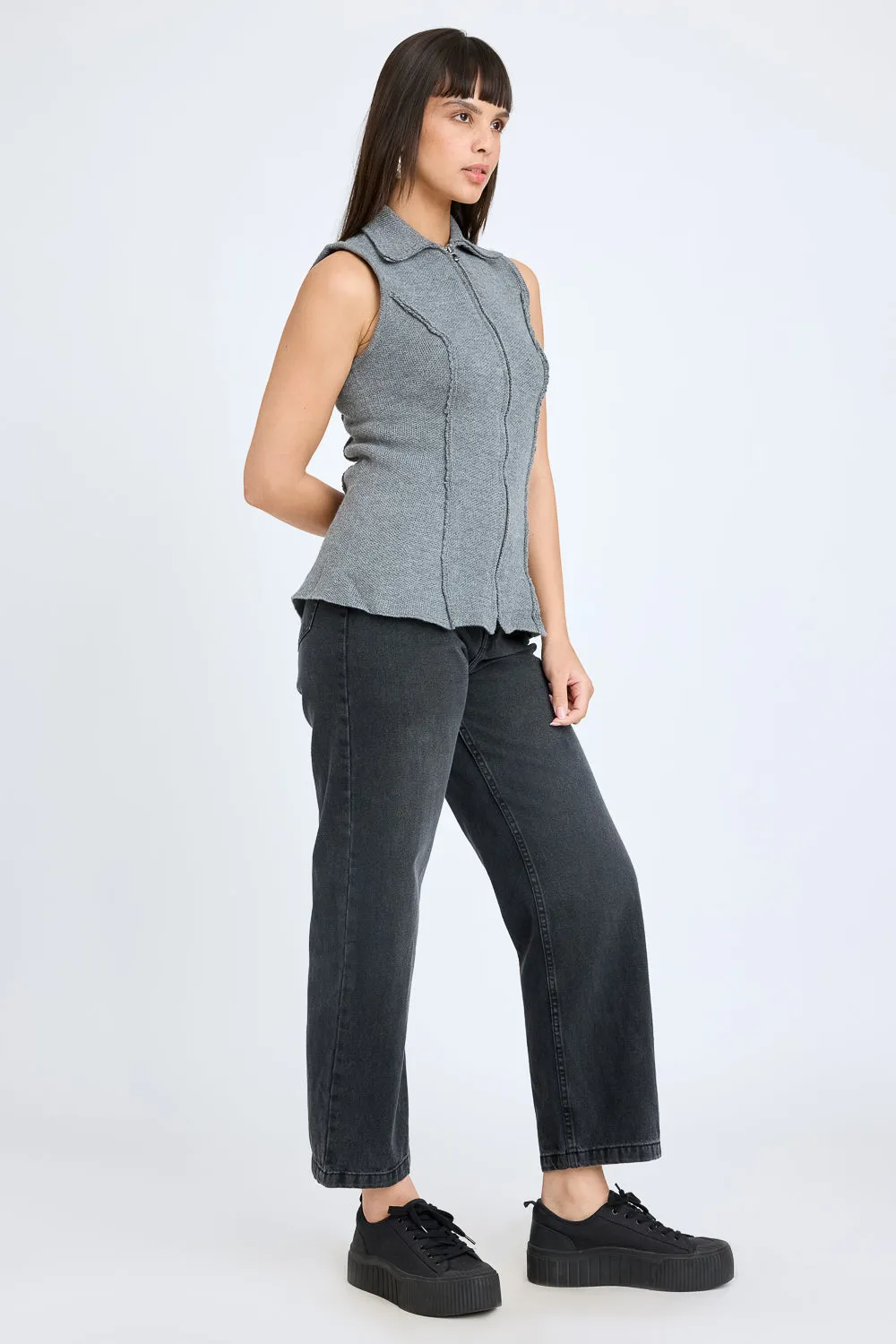 Grey Sleeveless Collared Jacket