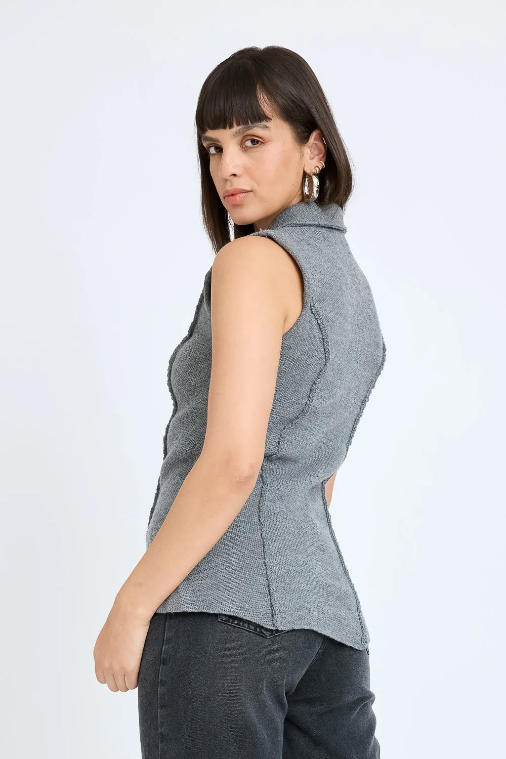 Grey Sleeveless Collared Jacket