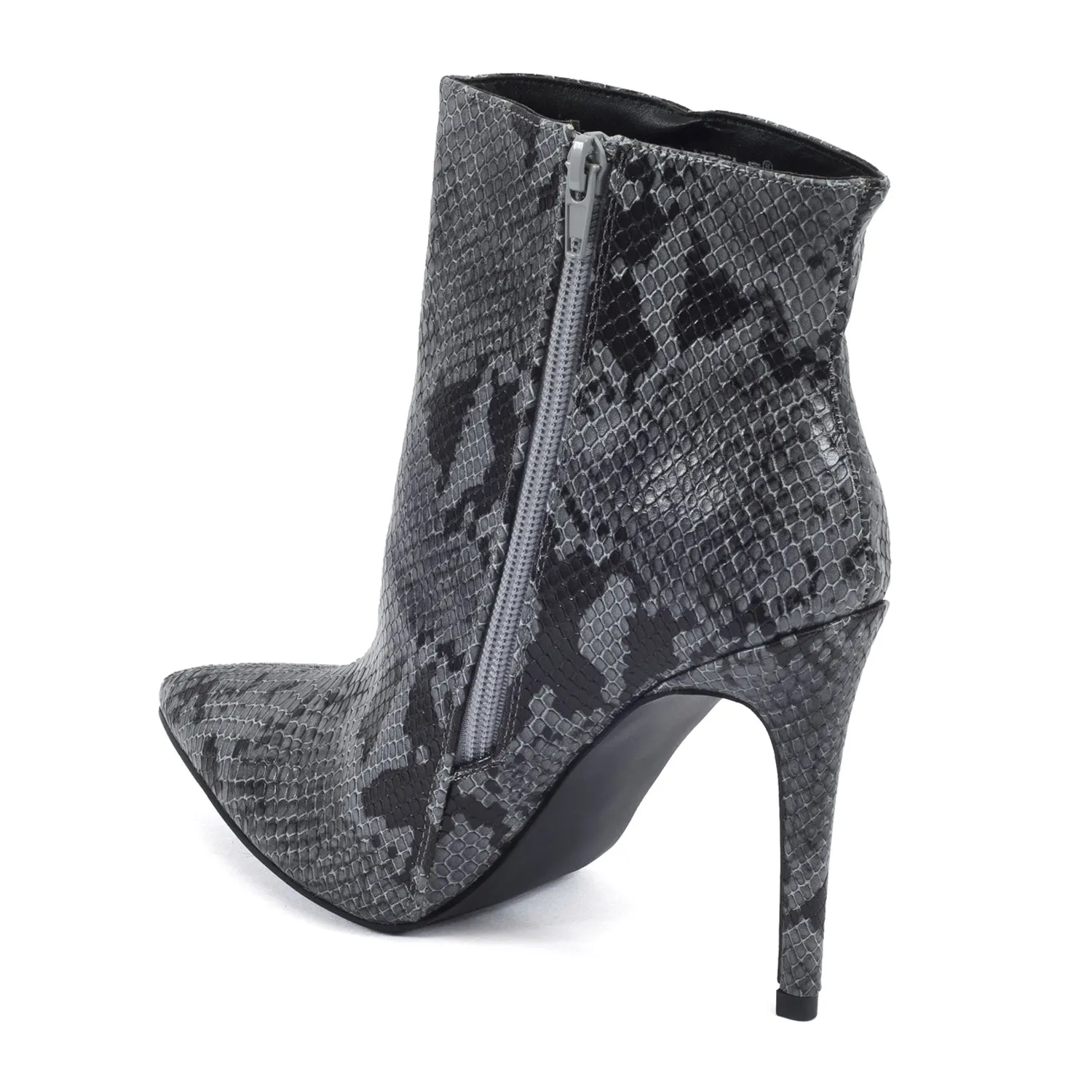 Grey Snake Stilleto Pointed Toe Ankle Boots