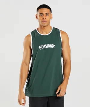 Gymshark Recess Basketball Tank - Obsidian Green/White