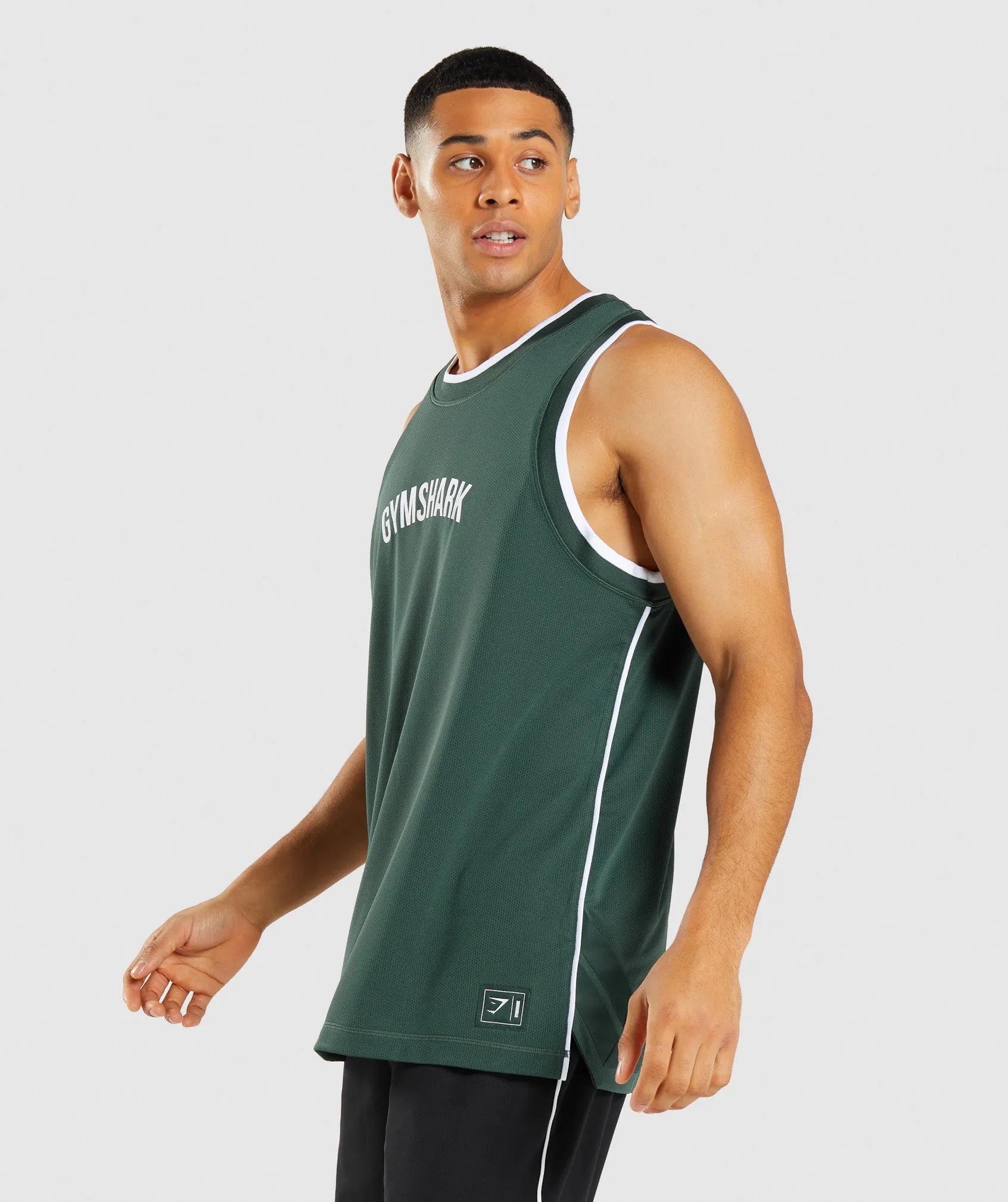 Gymshark Recess Basketball Tank - Obsidian Green/White