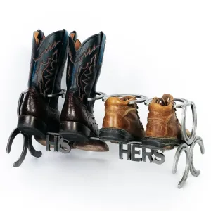 Handmade His and Hers Horseshoe Boot Rack - 2 pairs - The Heritage Forge