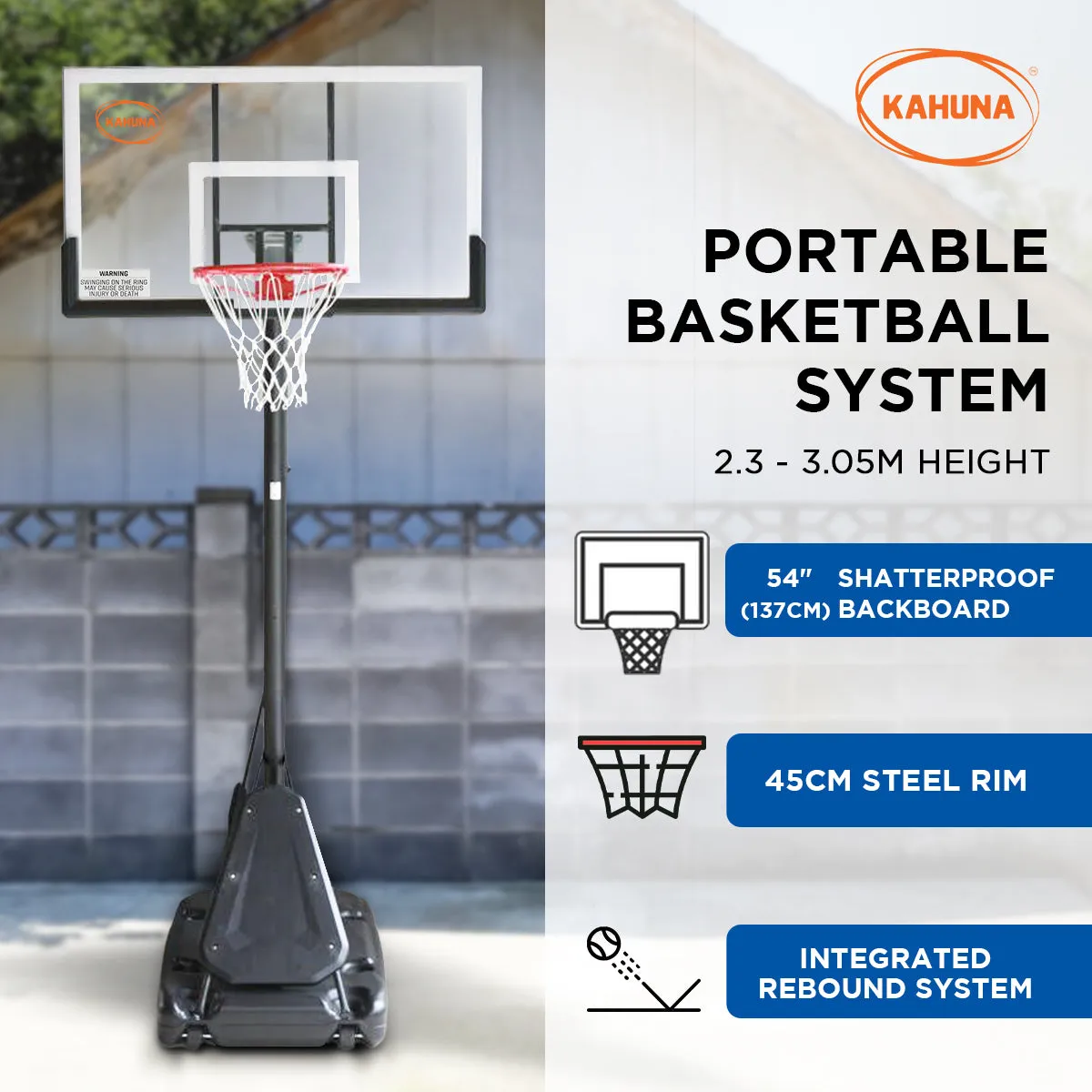 Height Adjustable Basketball Hoop with Heavy-Duty Rim - Kahuna