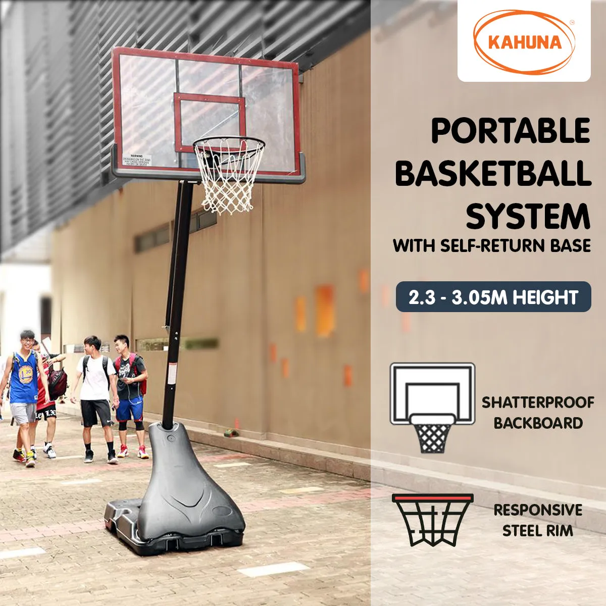 Height Adjustable Portable Basketball Stand, 56" Backboard, Kahuna