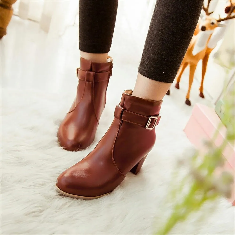 high heels buckle winter retro ankle Boots