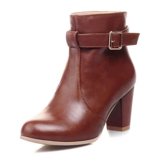 high heels buckle winter retro ankle Boots