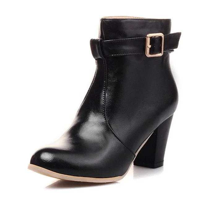 high heels buckle winter retro ankle Boots