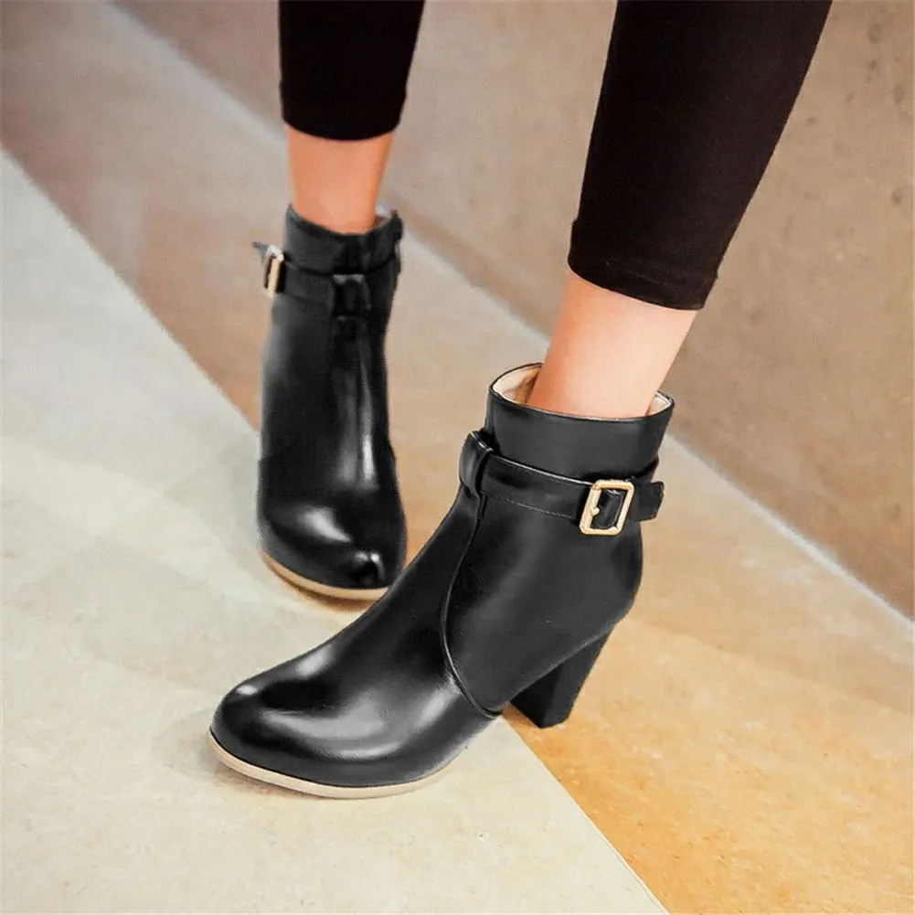 high heels buckle winter retro ankle Boots