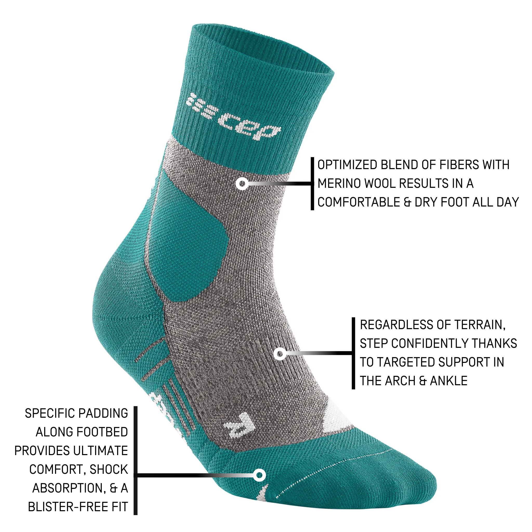 Hiking Merino Mid Cut Compression Socks, Women