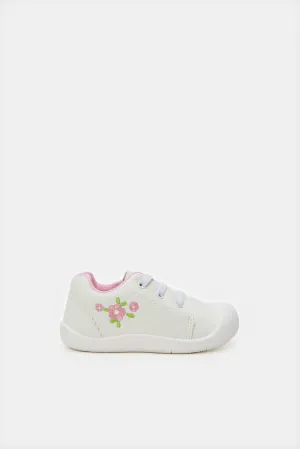 Infant Girls White Embroidered Sneakers