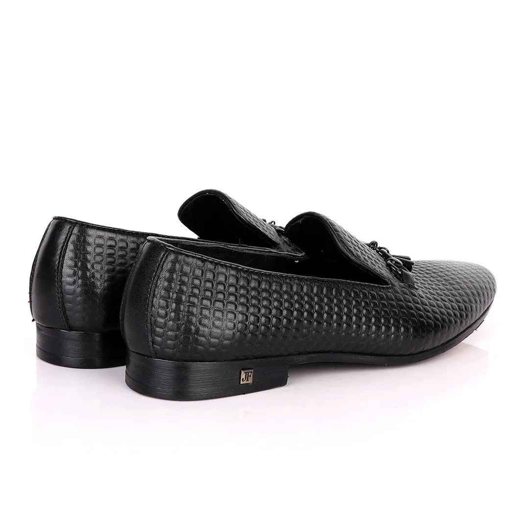 John Foster Full Small Blocks Design Leather Shoe-Black