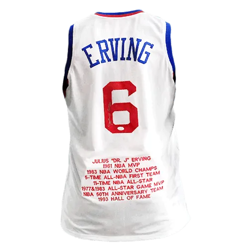 Julius Erving Dr. J Autographed Pro Style White Stat Basketball Jersey JSA