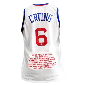 Julius Erving Dr. J Autographed Pro Style White Stat Basketball Jersey JSA