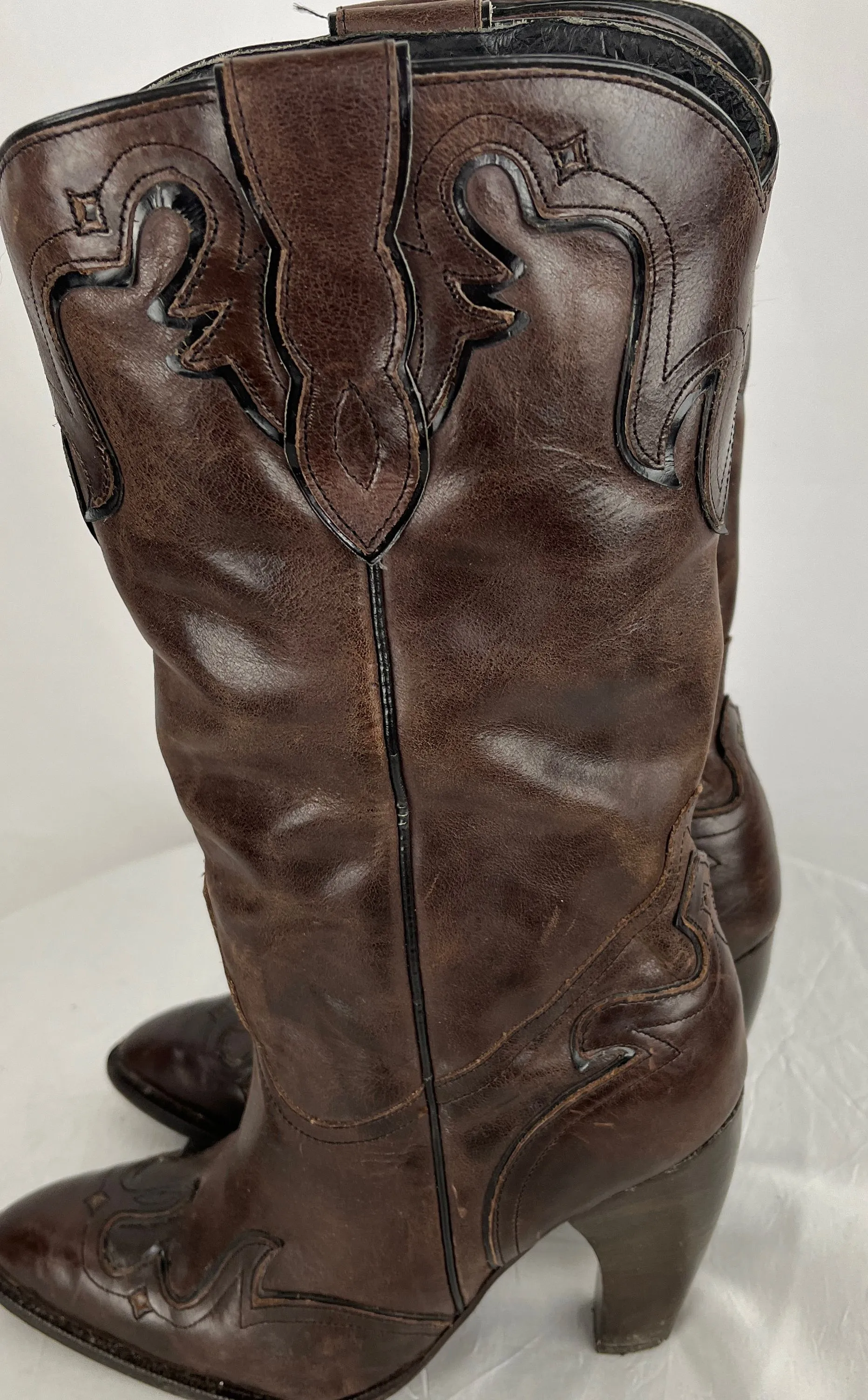 Justin Women's Brown Distressed Leather High Heel Western Cowboy Boots Size 9B