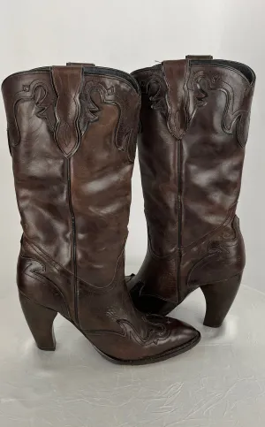 Justin Women's Brown Distressed Leather High Heel Western Cowboy Boots Size 9B